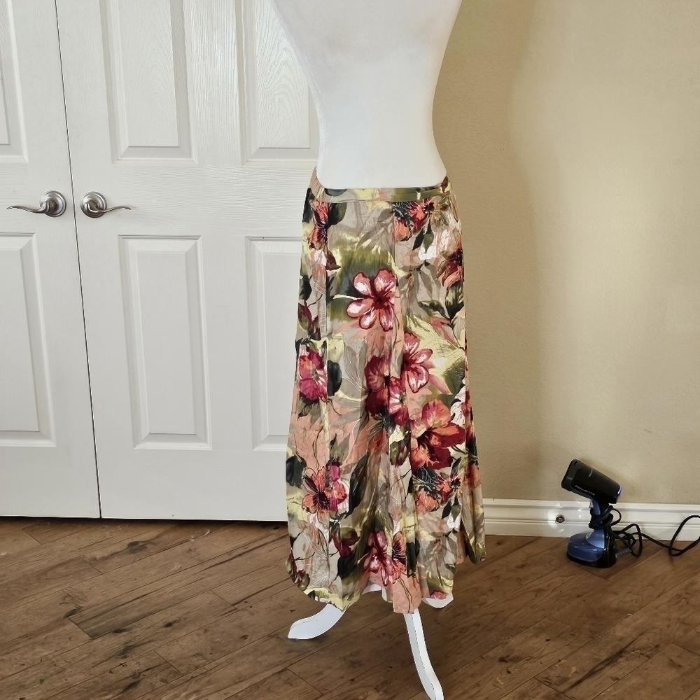 Vintage Koret Green Yellow Pink Floral Print Rayon Half Circle Maxi Skirt Sz 16 - Picture 11 of 11